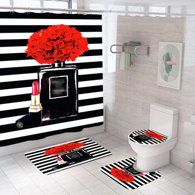 China Luxury designer Cortina De Ducha Bathroom Set 4pcs Mat Set Shower Curtain viable fashion brand for sale