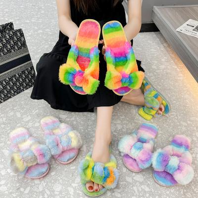 China Chaussons Femmes New Arrival Fashion Trend Rainbow Butterfly Plush Ladies Indoor And Outdoor Home Large Size Flat Slippers for sale