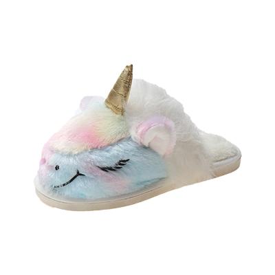 China Fashion Trend New Arrival Unicorn Plush Indoor Warm Head Winter Floor Ladies Slippers Cute House Pantoufle Autumn And New Arrival for sale