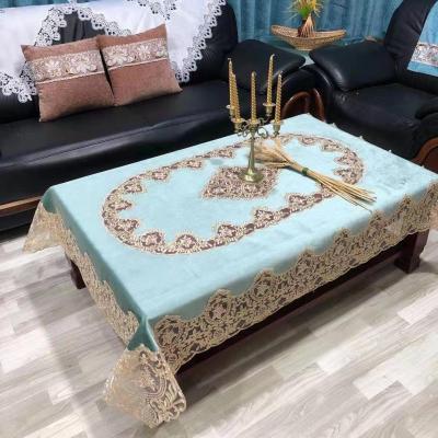 China Polyester Rectangle Floral Plaid Tablecloth Waterproof Luxury Velvet Lace Wedding Tablecloths Tovaglia DA Tavola for sale