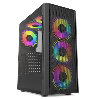 China With Fan I1102B High Quality New Comfortable iron mesh panel, glass computer gaming pc case Steel Middle tower with cooling fans for sale