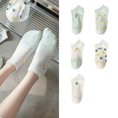 China Fashion Breathable Shorts Women's Cheap Polyester Sock Mesh Breathable Dots Ice Cream Printing Spring Summer Thin Colorful Soft Sock New for sale