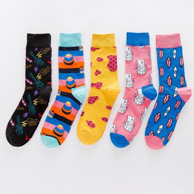 China Other High Quality Combed Cotton Socks Funny Happy Food Pattern Long Tube Men Socks Novelty Skateboard Crew Casual Crazy Socks for sale