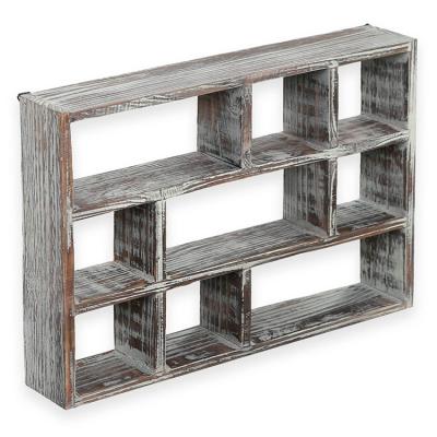 China 9 Compartments Expandable Rustic Freestanding Wood Corner Shelf Shelf Decorative Wood Storage Rack Stands Display Cabinet for sale