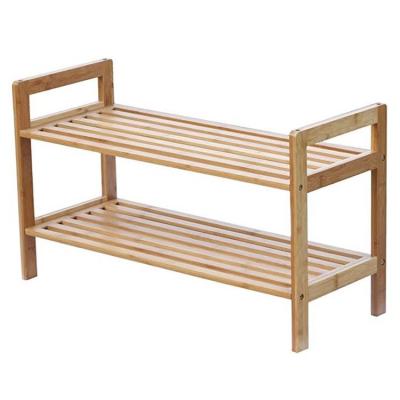 China Modern Multi-Function Rack Uniquely Designed Wooden 2 Row Multi-Function Strong Bamboo Stackable Shoe Rack for sale