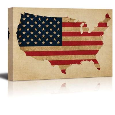 China Eco-Friendly Wall26 - American Flag over a Map of the United States of America over a Vintage Texture - Nature - Canvas Art Home Decor for sale