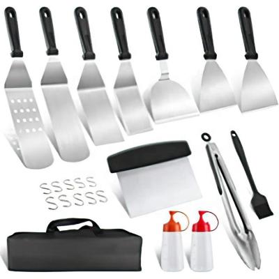 China Easily Cleaned Barbecue Cutlery Set 23 Pieces Stainless Steel Spatula Bbq Plancha Accessory Kit With Grill Turner Tongs For Men Christmas Gift for sale