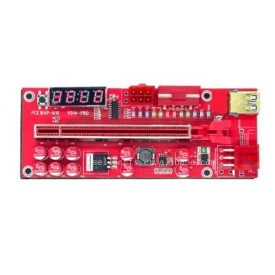 China Riser Bracket PCBA+metal PCI-e V013 PRO PCI-E PCIE Riser 10 Capacitors Display Red x1 x16 SATA Temperature To 6 Pin Power Cable for sale