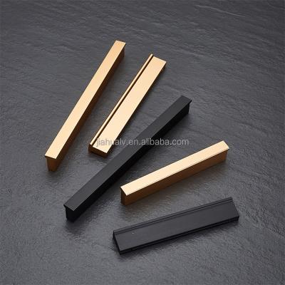 China Aluminum Alloy Modern Lengthened Cabinet Drawer Handles Modern Luxury Black Cabinet Door Sliding Door Pull Handles for sale