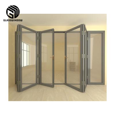 China Factory Wholesale Price Sound Insulation Bifold Bifold Sliding Exterior Barn Bi Fold Aluminum Glass Folding Door for sale