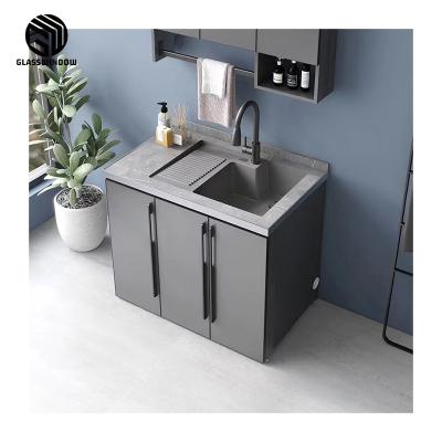 China New Wholesale Modern Italian Wall-mount Hotel Bathroom Vanity Aluminum Cabinet for sale