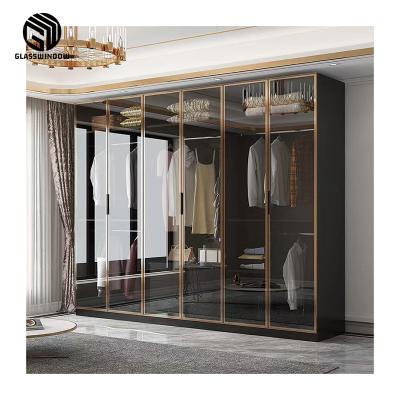 China Custom Size Glass Corner Cabinet Aluminum Fitted Workbench Walk In Closet Closet Organizer Wardrobe for sale