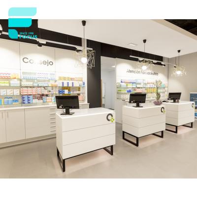 China Customized Design Farmacia Store Shelves Medical Shop Counter Design Pharmacy Display Furniture Modern Medical Interior Decoration Retailer for sale