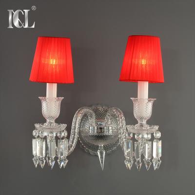 China High Quality Modern Red Modern Lampshade Baccarat Crystal Wall Lamps For Hotel for sale