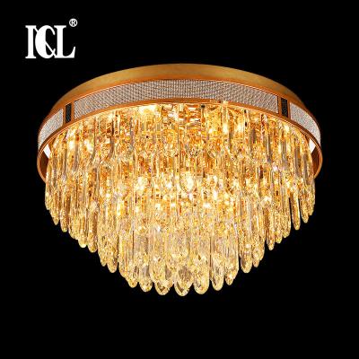 China Surface Mounted Hot Sales Customized 12*60w 15*60w 24*60w Lobby Hotel Gold Indoor Iron Crystal Modern Ceiling Light for sale