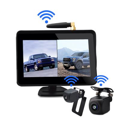 China 976X592 5inch Wireless Monitor 2 CH Car Monitoring System Rear View Car Camera for sale