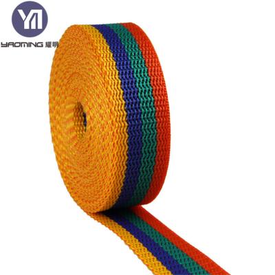 China Wholesale promotional high tenacity polyester rainbow stripe woven webbing for backpack strap for sale