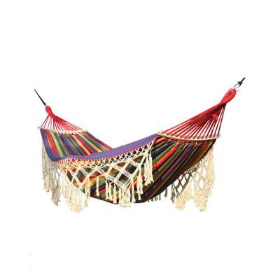 China Breathable Indoor Cotton Tassel Hammock Bed For 2 Double Adults Boho Double Swing Free Standing Hammock for sale