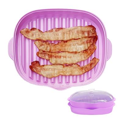 China Easily Cleaned Microwave Bacon Maker, Food Grade PP BPA Free Two-Tier Bacon Grill Tray, Microwave Bacon Cooker with Splatter Lid for sale