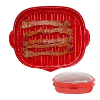 China Easily Cleaned Microwave Bacon Maker, Food Grade PP BPA Free Two-Tier Bacon Grill Tray,  Bacon Cooker with Splatter Lid for sale