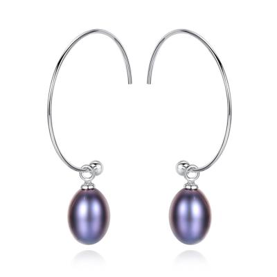 China Romantic Wholesale Minimalist 925 Sterling Silver Big Hoop Earrings Fine Jewelry Hoop Earrings Drop Freshwater Pearl Earrings for sale