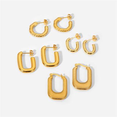 China Trendy 18k Gold Trendy U Earrings Shape Circle Earrings Stainless Steel Fashion Jewelry Minimalist Geometric Earrings for sale