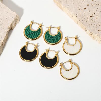 China Trendy INS Trendy Gold Plated Earrings Stainless Steel Earings Piercing White Circle Jewelry Fan-Shaped Malachite Shell Earrings for sale