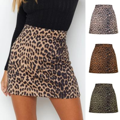 China 2021 Women's Breathable Suede High Waist Skirts Autumn Winter Wholesale Sexy Leopard Printing Zipper A Line Skirts for sale