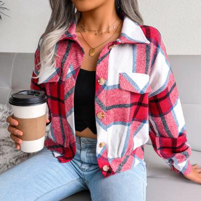 China 2021 women's plaid shirt jackets flannel puff sleeve jackets anti-shrink clothing wholesale women's shacket coat shorts sellers drop for sale