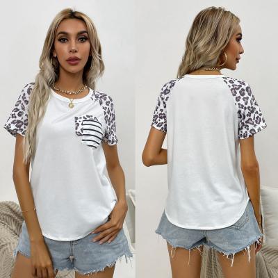 China Wholesale 2022 Anti-Wrinkle Women's Casual Short Sleeve Crewneck Women's Summer Shirts White Leopard T-shirt For Women for sale