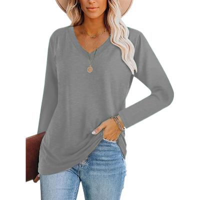 China Wholesale Fashion Women Anti-Wrinkle V-Neck Sheath Long Lady Loose Autumn Winter Blouse Woman Shirt Solid Color Tops for sale