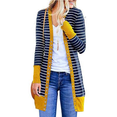 China 2020 Wholesale Causal Striped Women's Knitted Rayon Knitted Cardigan Sweater Breathable Sweater For Ladies for sale