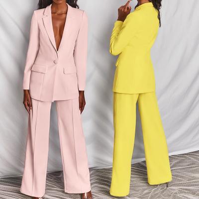 China 2021 Ladies Fashion Bright Color Office Suit Blazer Ladies Long Sleeve Elegant Mid Length Women's Breathable Formal Suits for sale