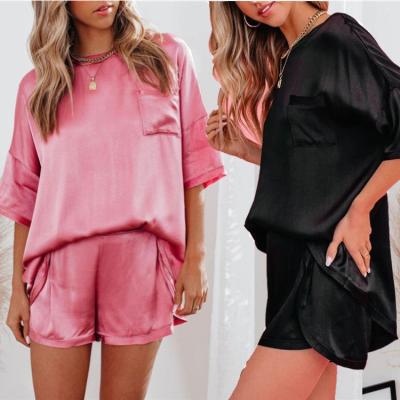 China Wholesale Breathable Comfortable Sexy Women Two Piece Suit Home Wear Pajamas Silk Shorts Set Sleepwear for sale