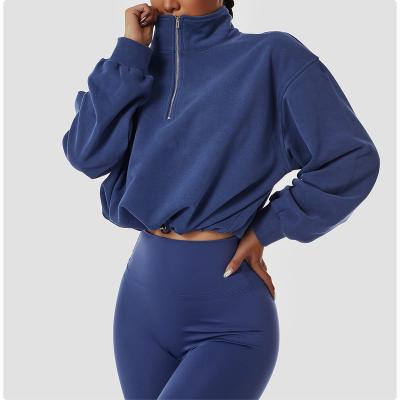 China Windproof Women Activewear Pullover French Terry Sweatshirt Half zip and drawstring Loose Fitting Outfit Sports Workout Jacket for sale