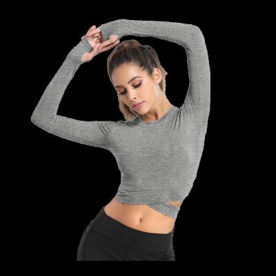 China QUICK DRY Custom long sleeve cropped t-shirt for women yoga gym running fitness sports yoga top workout shirts for sale