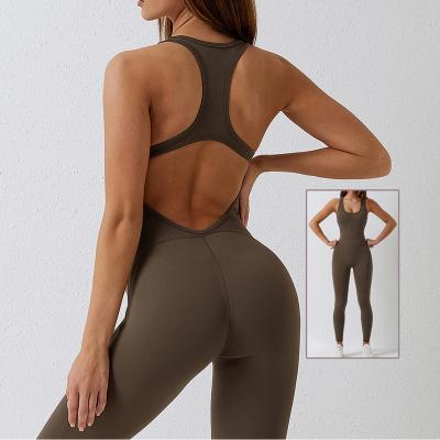 China Breathable Tight one-piece yoga wear women's high elastic one-piece sports jumpsuit unitard fitness set plus size bodysuits for sale