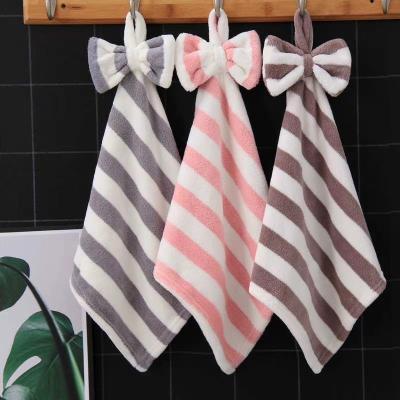 China Wholesale Viable Striped Absorbent Towel Microfiber Hanging Home Hand Towel for sale