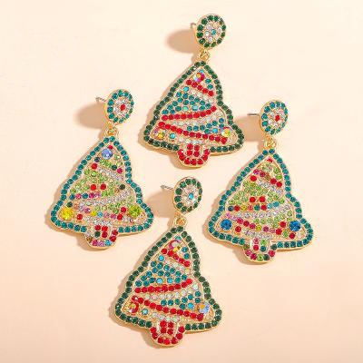 China 2022 New Design TRENDY Shiny Christmas Tree Earrings For Women Rhinestone Christmas Tree Drop Earrings Christmas Jewelry for sale