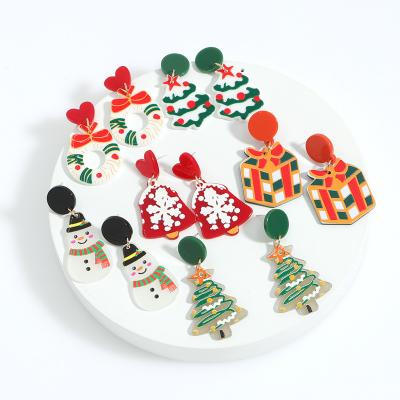 China TRENDY Christmas Acrylic Earrings Snowman Tree Snowflake Decoration Stud Drop Earrings Colorful Christmas Jewelry for sale