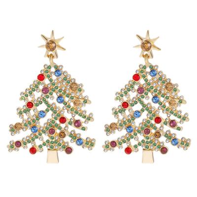 China 2022 Hot Sale TRENDY Shiny Christmas Tree Earrings For Women Rhinestone Christmas Tree Drop Earrings Christmas Jewelry for sale