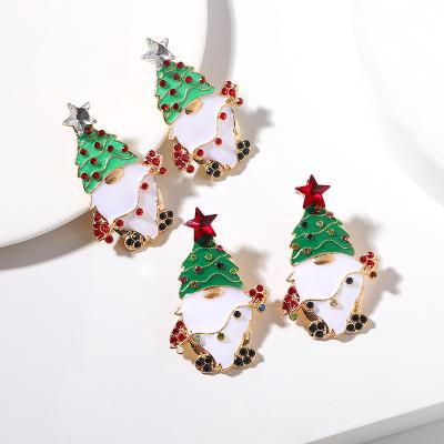 China 2022 TRENDY Funny and Cute Christmas Hot Sale Santa Earrings Shiny Rhinestone Stud Christmas Earrings for Women for sale