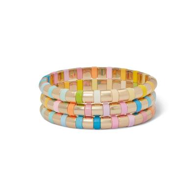 China 2022 TRENDY Gold Rainbow Customs Enamel Stretch Bracelet Bohemian Jewelry Tone Plated Tile Bead Bracelet For Women for sale