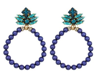 China TRENDY Customized Blue Glass Bead and Teal Crystal Earrings New Design Hoop Earrings for Women Jewelry for sale