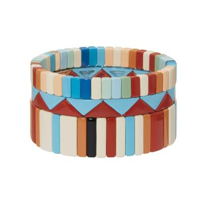 China Customized New Trendy Fashion Enamel Stretch Bracelets Rainbow Tile Beaded Stretch Bracelet Sets For Women for sale