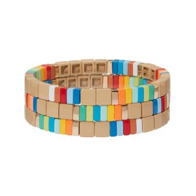 China Hot Sale Customized 2022 TRENDY Rainbow Enamel Stretch Bracelets Tile Beaded Bracelet Sets For Women for sale