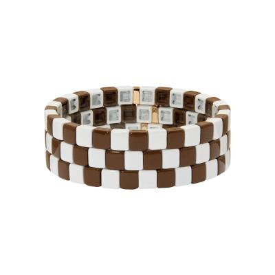 China New Customized Design TRENDY Brown and White Enamel Coated Beaded Stretch Bracelet Bangle Set For Women Men for sale