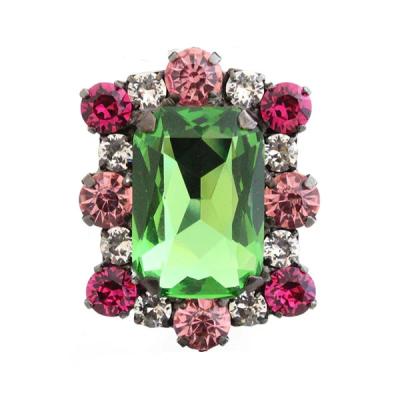 China New Fashion Customized FASHIONABLE Crystal Embellished Ring In Crystal Tones Adjustable Big Crystal Multicolor Rings for sale