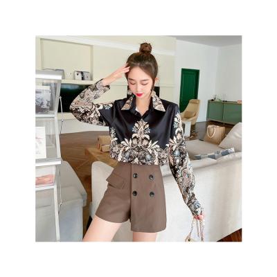 China Autumn And Winter Anti-pilling Clothing Wear Printing Long Sleeve Tie Neck Tops For Women for sale