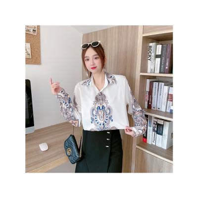 China Anti-pilling Autumn Women Fashion Button Placket Decline Collar Long Sleeve Flower Print Brand for sale